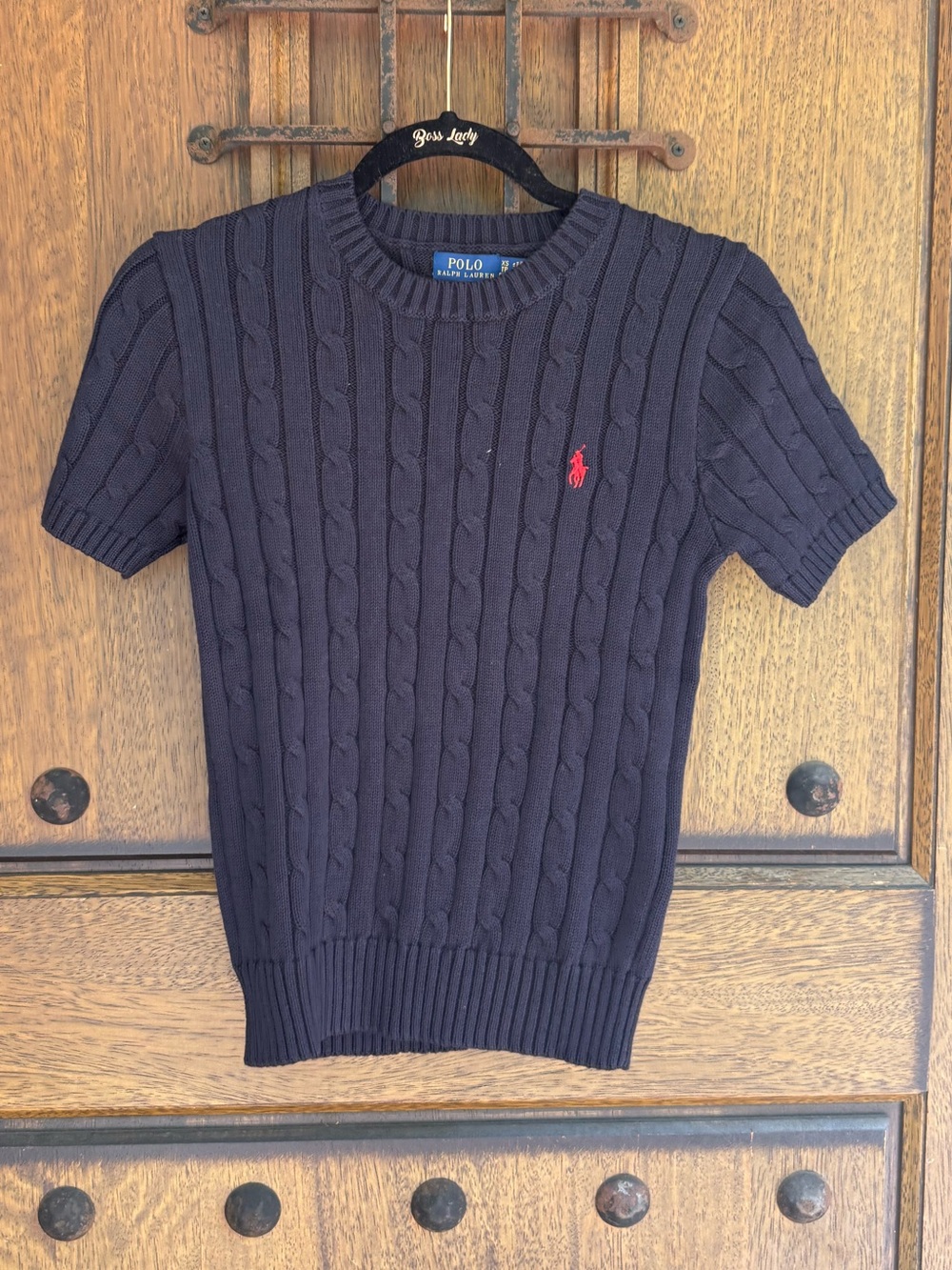 Polo by Ralph Lauren Navy Cable-Knit Short-Sleeve Sweater Size XS